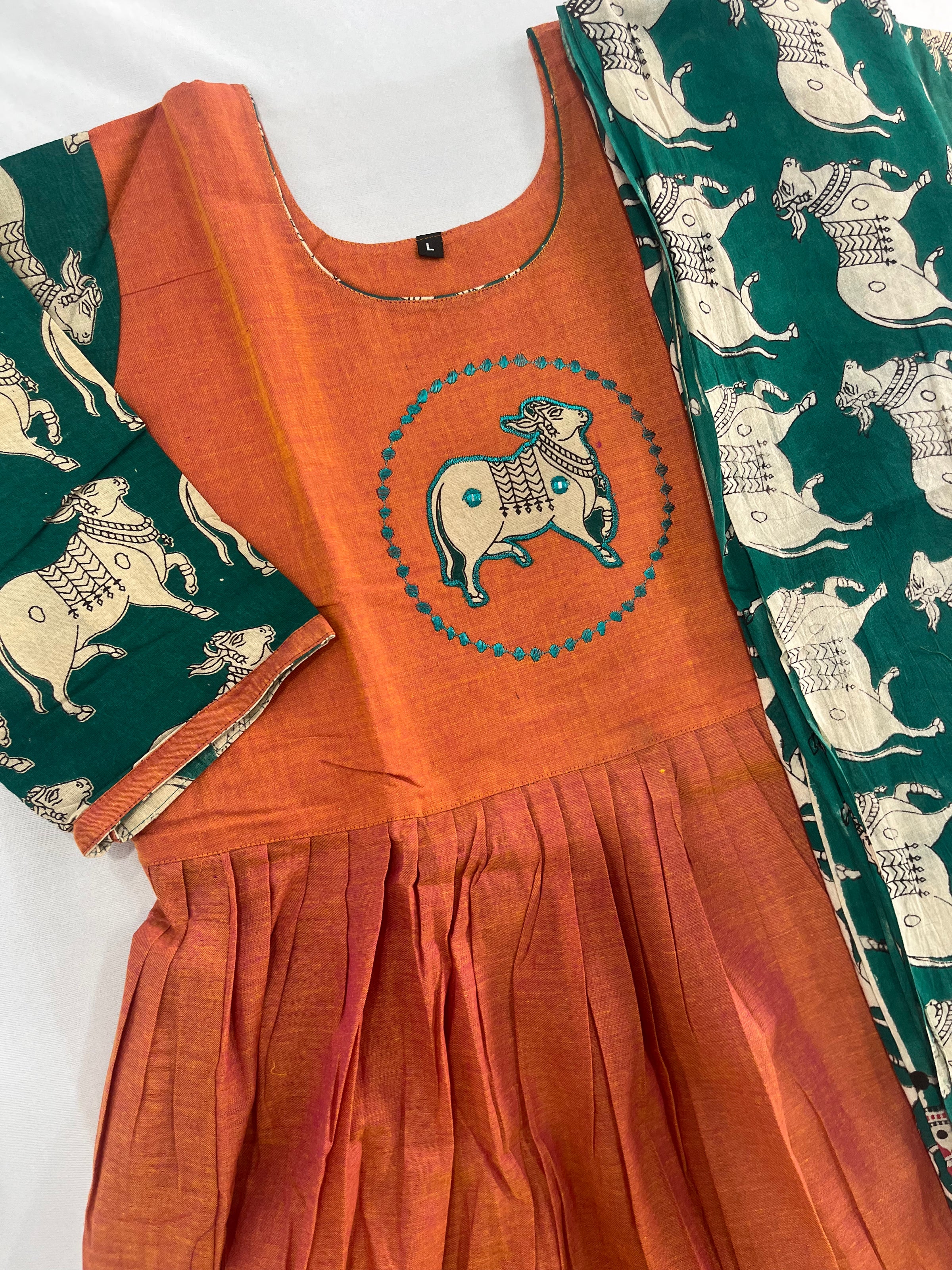 Premium 2-Piece Frock Set Brick Colour – Bhavana Originals Exclusive