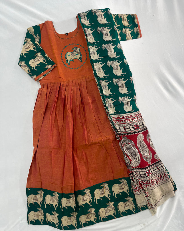 Premium 2-Piece Frock Set Brick Colour – Bhavana Originals Exclusive