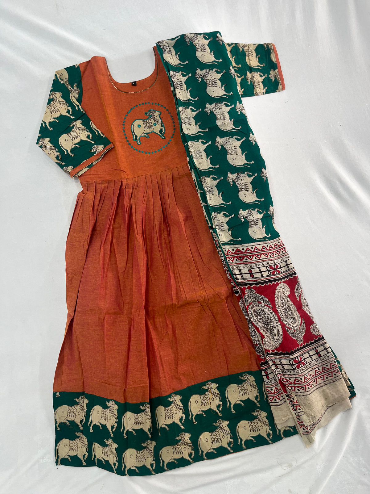 Premium 2-Piece Frock Set Brick Colour – Bhavana Originals Exclusive