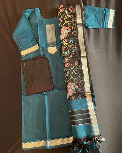 Mangalagiri Cotton Kurti Set Rama Blue – Premium Full-Length Lining for Women