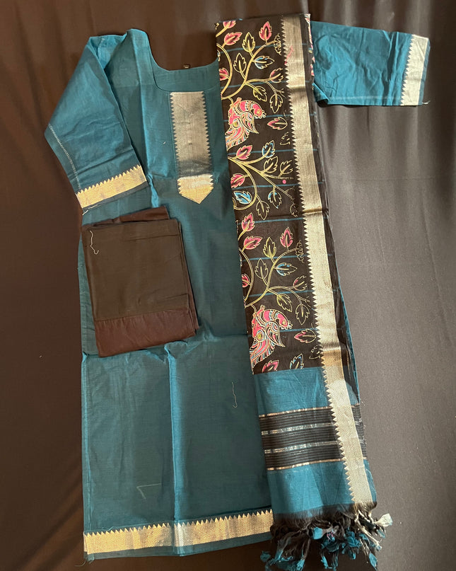 Mangalagiri Cotton Kurti Set Rama Blue – Premium Full-Length Lining for Women