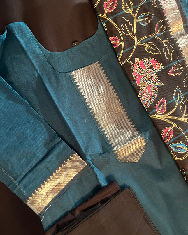 Mangalagiri Cotton Kurti Set Rama Blue – Premium Full-Length Lining for Women