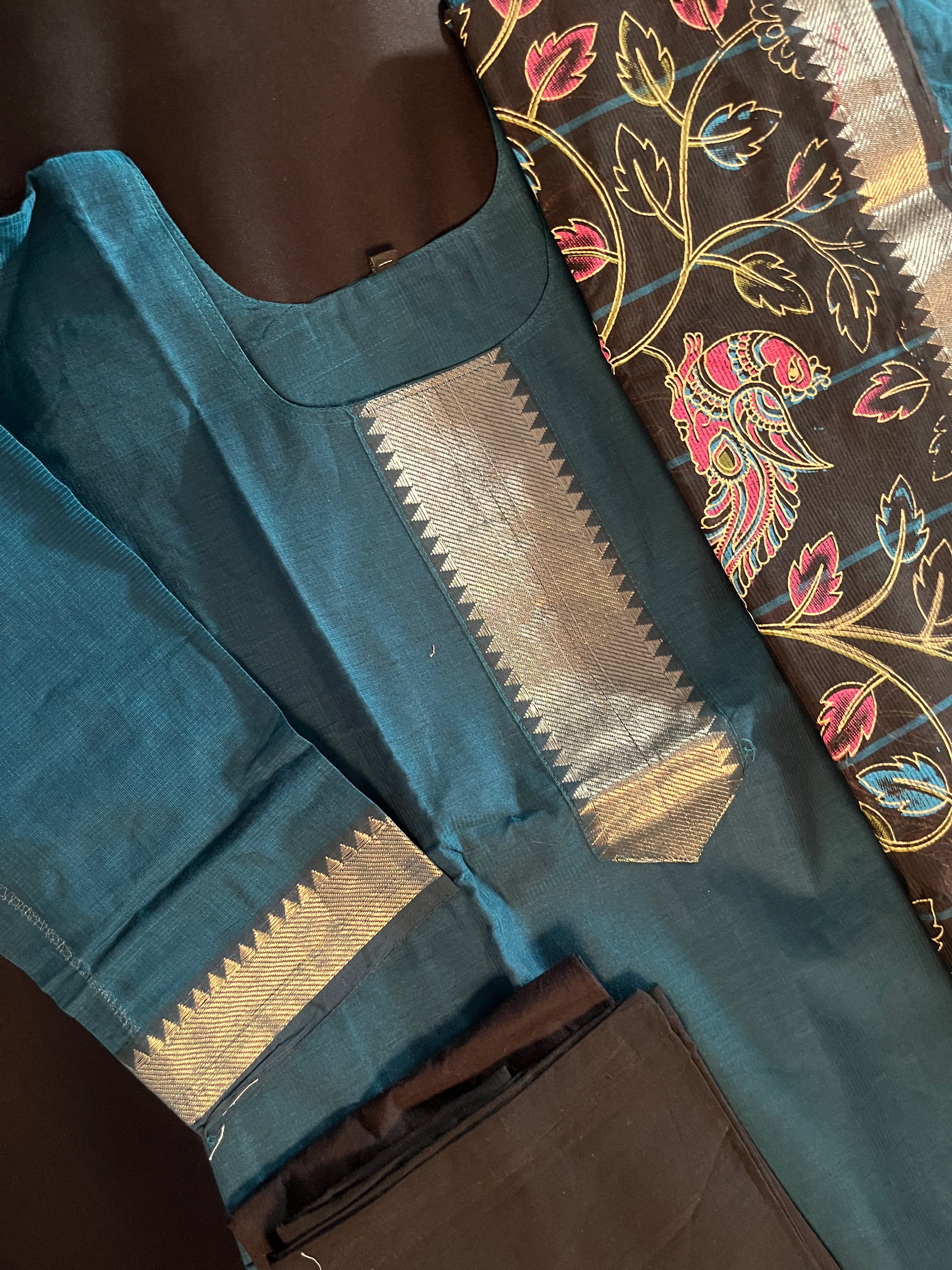 Mangalagiri Cotton Kurti Set Rama Blue – Premium Full-Length Lining for Women