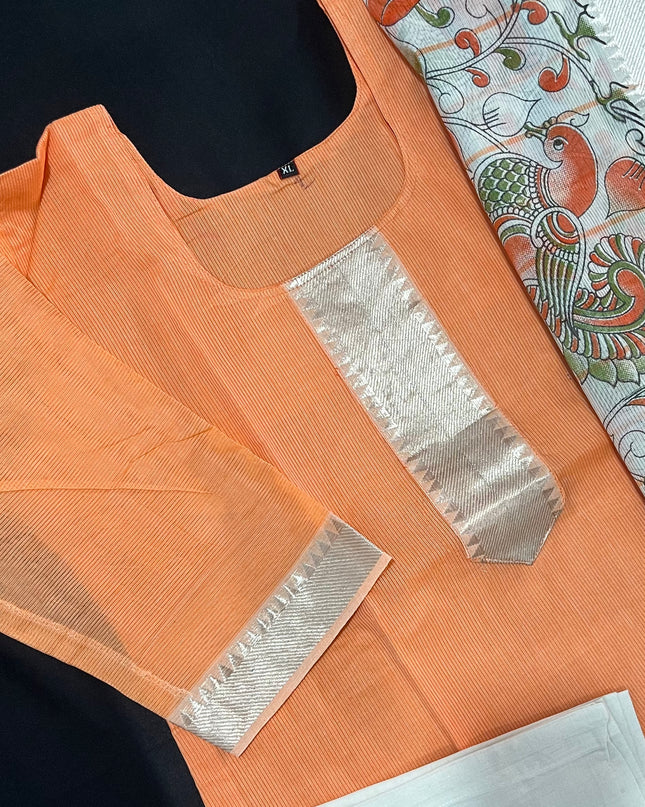 Mangalagiri Cotton Kurti Set Orange – Premium Full-Length Lining for Women