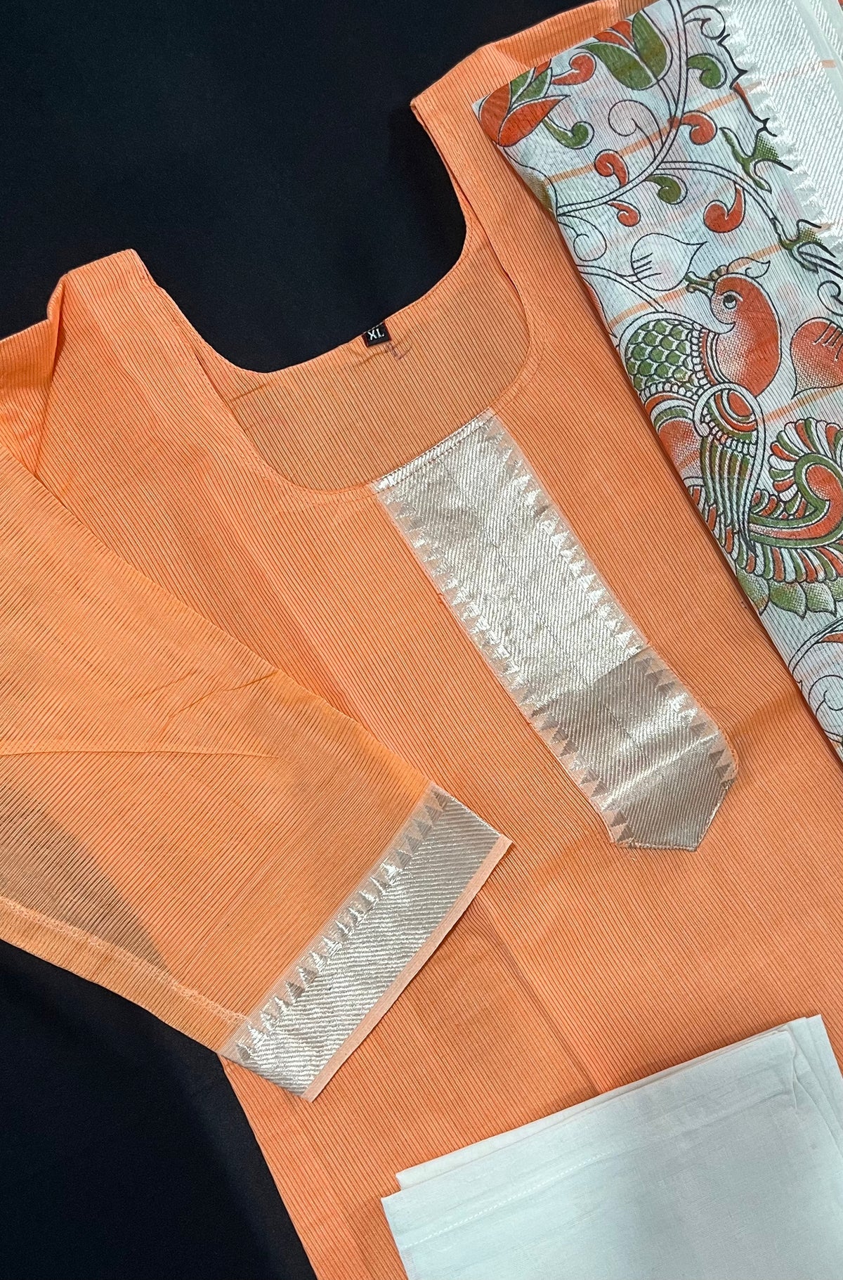 Mangalagiri Cotton Kurti Set Orange – Premium Full-Length Lining for Women