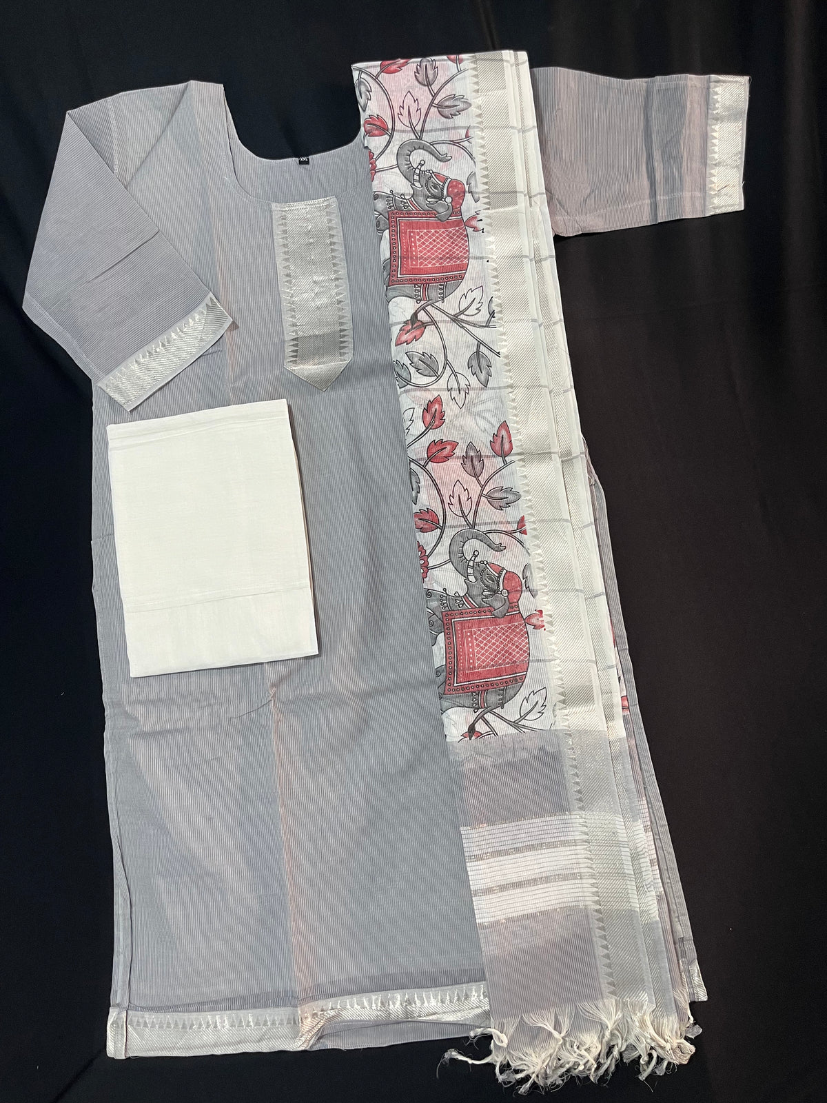 Mangalagiri Premium Kurti Set with Full-Length Lining – Elegant Gray Dress