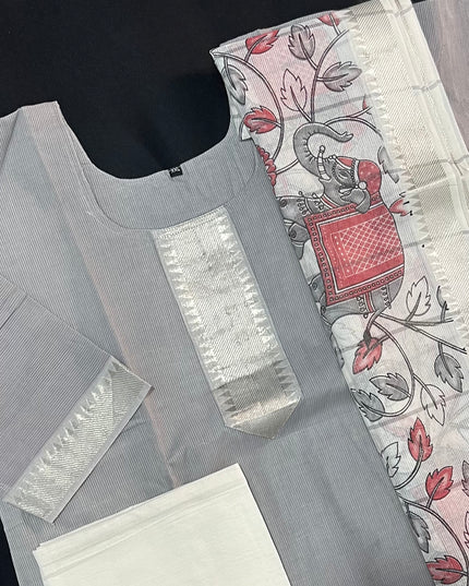 Mangalagiri Premium Kurti Set with Full-Length Lining – Elegant Gray Dress
