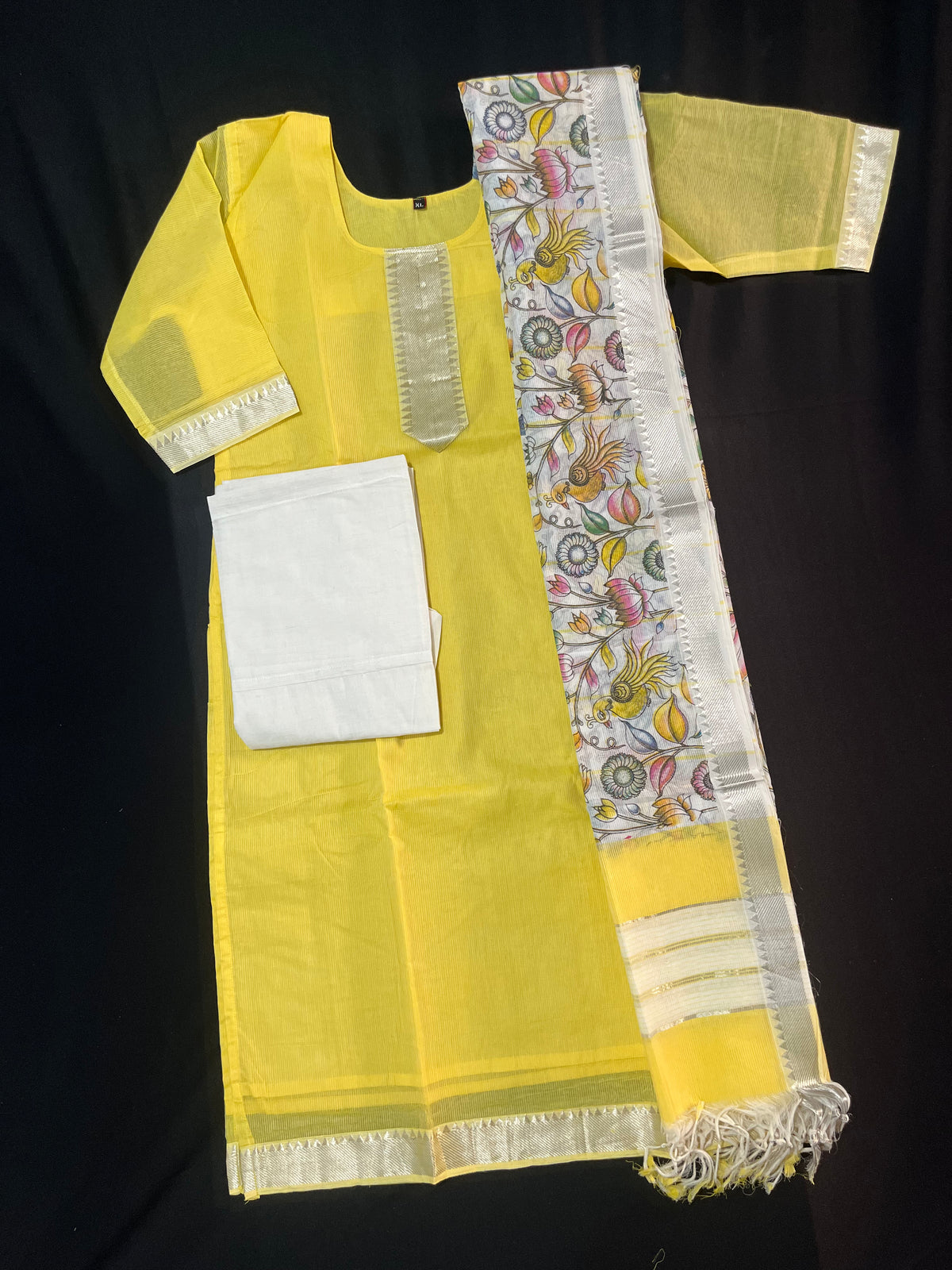 Mangalagiri Premium Kurti Set with Full-Length Lining – Elegant Yellow Dress