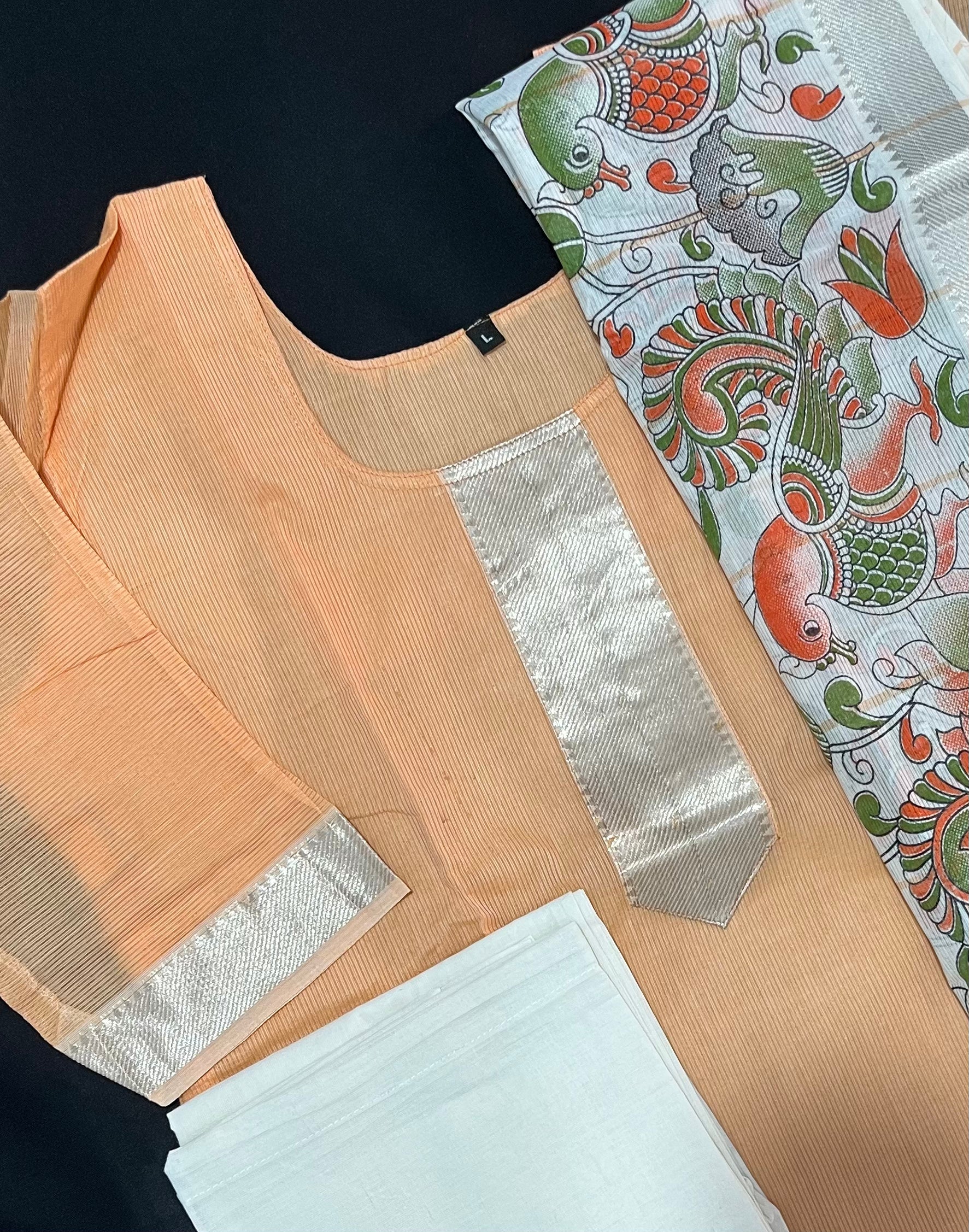 Mangalagiri Premium Kurti Set with Full-Length Lining – Light Orange Elegant Wear