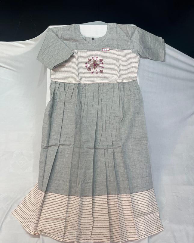 Cotton Frock for Women – Gray colour Dress | Bhavana Handlooms