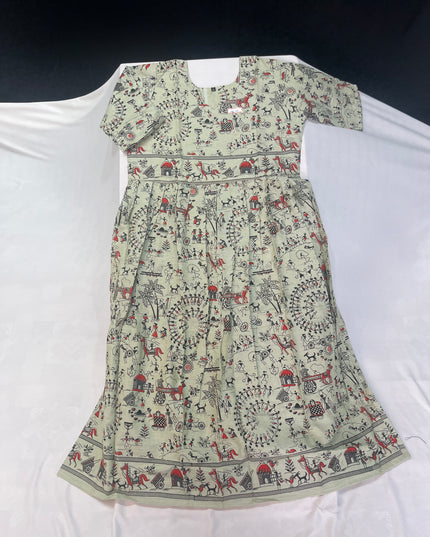 Half White Floral Printed Cotton Frock for Women – Casual Wear | Bhavana Handlooms