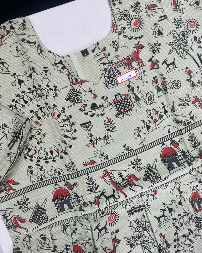 Half White Floral Printed Cotton Frock for Women – Casual Wear | Bhavana Handlooms