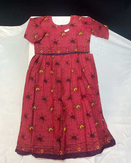 Pink Floral Printed Cotton Frock for Women – Casual Wear | Bhavana Handlooms