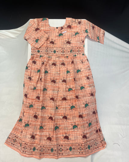 Peach Floral Printed Cotton Frock for Women – Casual Wear | Bhavana Handlooms