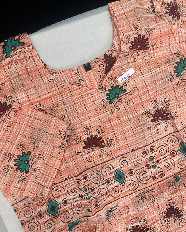 Peach Floral Printed Cotton Frock for Women – Casual Wear | Bhavana Handlooms