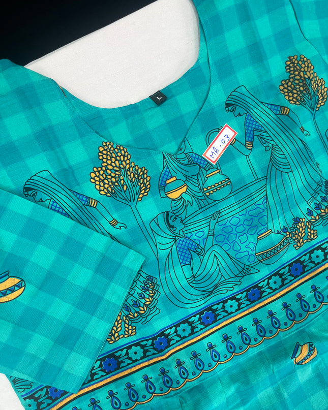 Gollabama Printed Cotton Frock for Women – Sea Blue Dress | Bhavana Handlooms