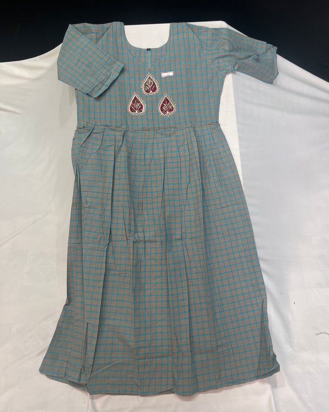 Gray Checks Cotton Frock for Women – Casual Wear | Bhavana Handlooms