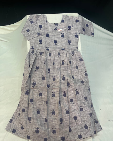 Gray Floral Printed Cotton Frock for Women – Casual Wear | Bhavana Handlooms