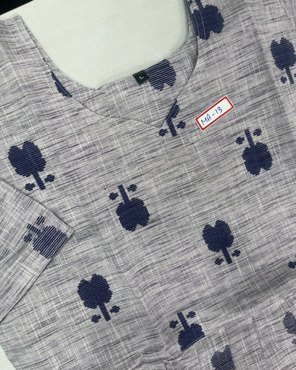 Gray Floral Printed Cotton Frock for Women – Casual Wear | Bhavana Handlooms