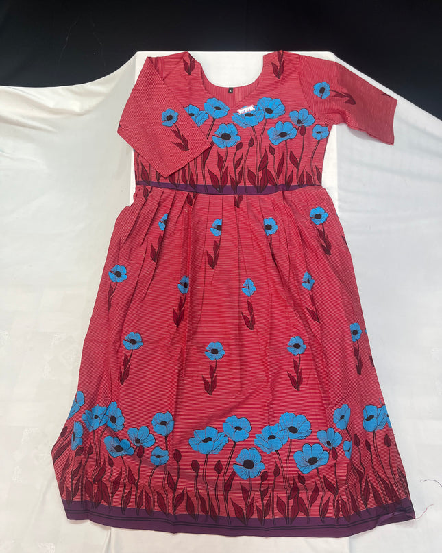 Floral Printed Cotton Frock for Women – Pink Dress | Bhavana Handlooms