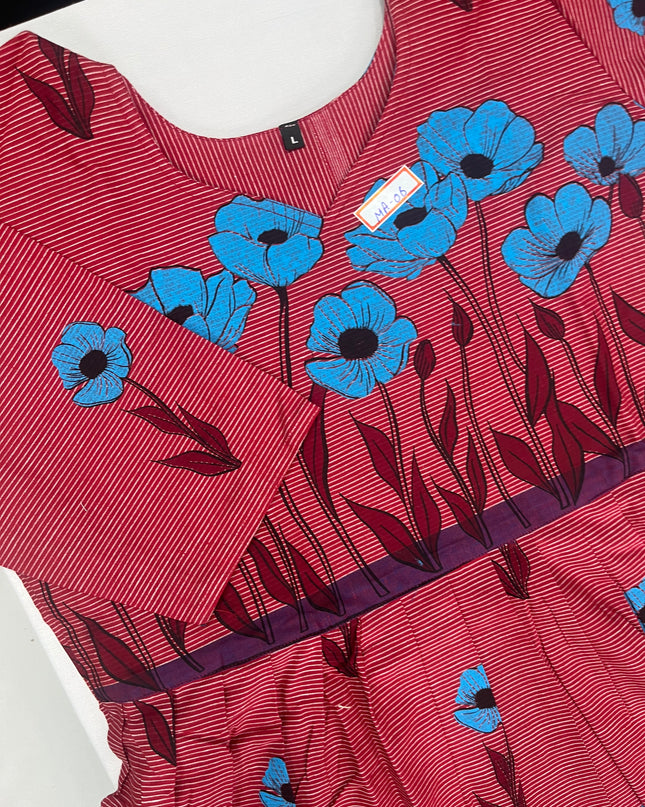 Floral Printed Cotton Frock for Women – Pink Dress | Bhavana Handlooms