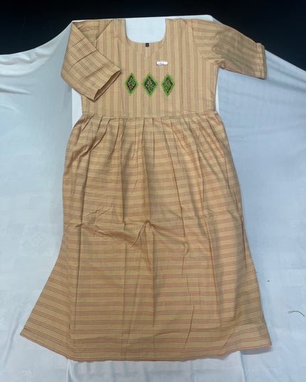 Light brown Checks Cotton Frock for Women – Casual Wear | Bhavana Handlooms