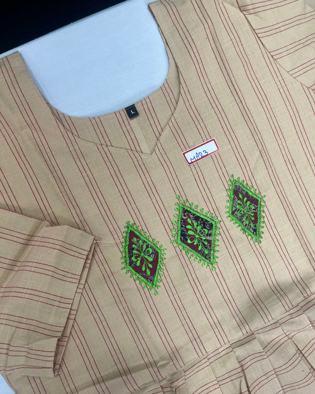 Light brown Checks Cotton Frock for Women – Casual Wear | Bhavana Handlooms