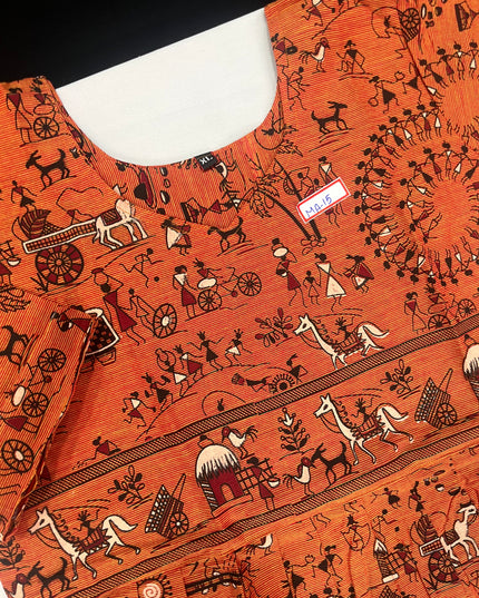 Orange Floral Printed Cotton Frock for Women – Casual Wear | Bhavana Handlooms