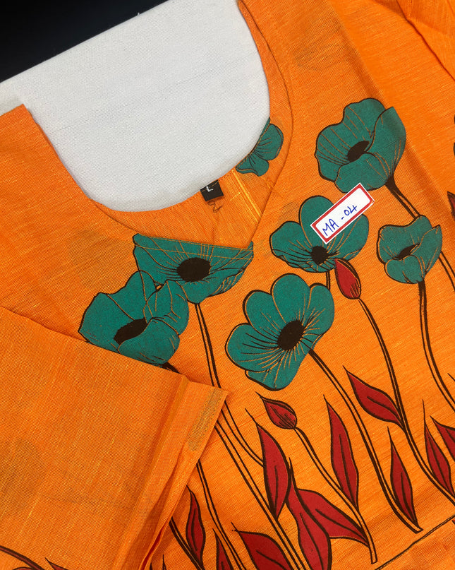 Orange Floral Printed Cotton Frock for Women – Casual Wear | Bhavana Handlooms