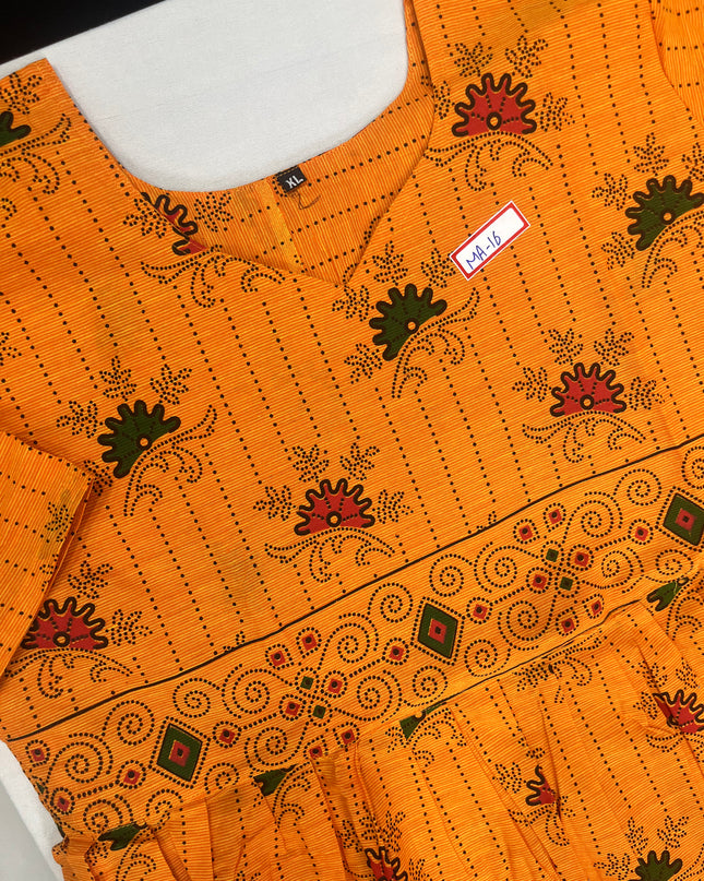 Orange Floral Printed Cotton Frock for Women – Casual Wear | Bhavana Handlooms