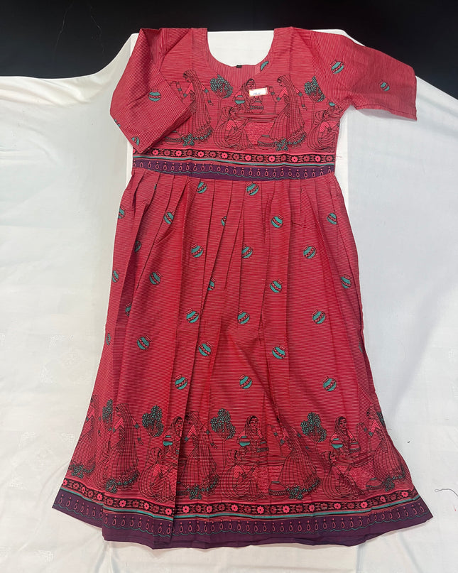 Gollabama Printed Cotton Frock for Women – Pink Dress | Bhavana Handlooms