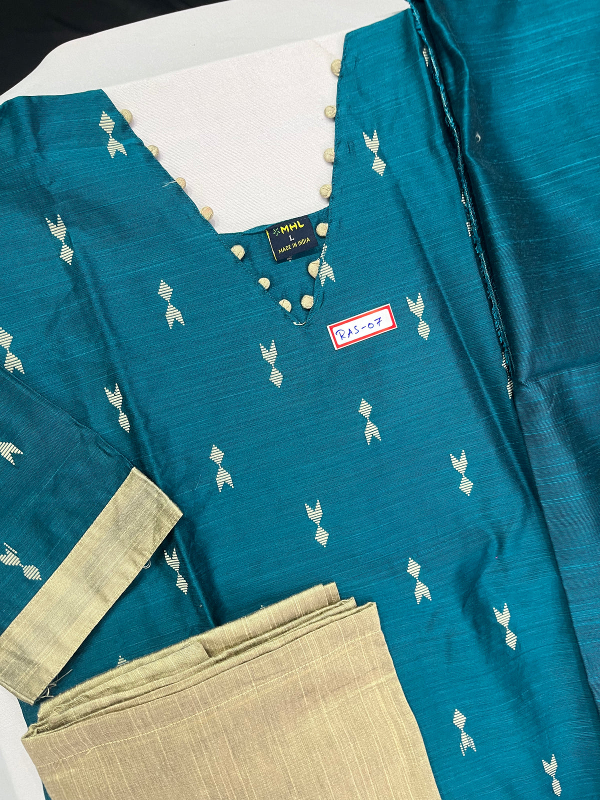 Raw Silk 3pc KurtiSet With Sea Blue Colour Full Length Lining | Sea Blue Dupatta