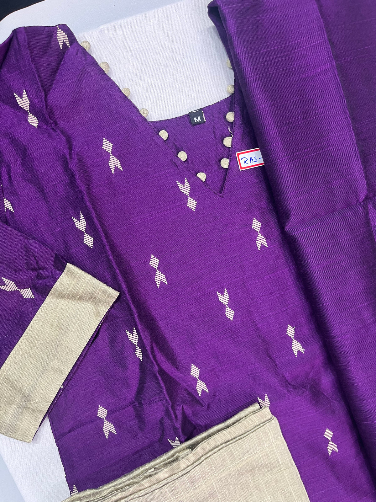 Raw Silk 3pc KurtiSet With Violet Colour Full Length Lining | Violet Dupatta