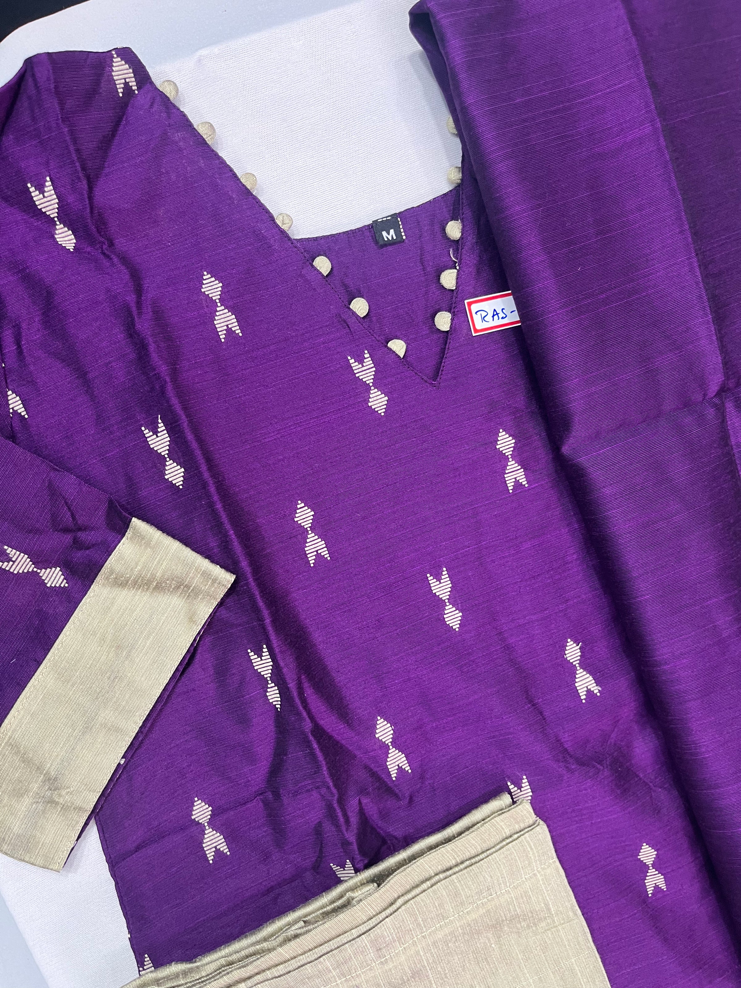 Raw Silk 3pc KurtiSet With Violet Colour Full Length Lining | Violet Dupatta
