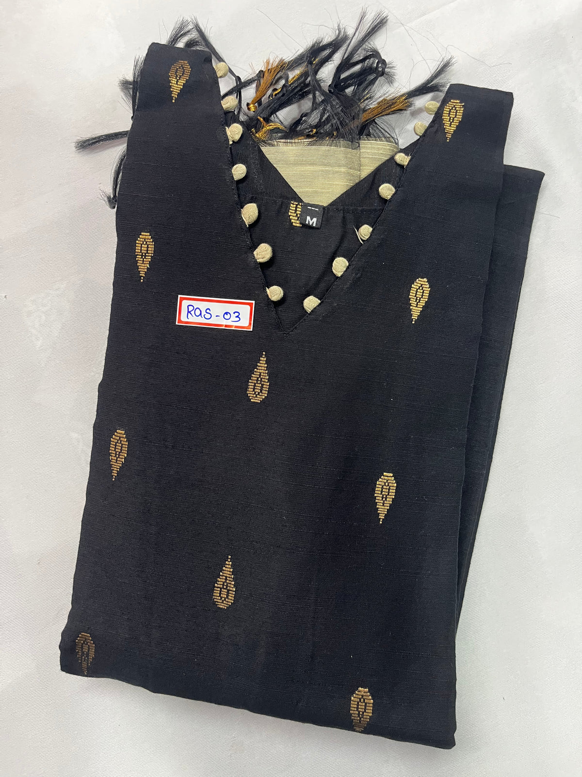 Raw Silk 3pc KurtiSet With Black Colour Full Length Lining | Black Dupatta