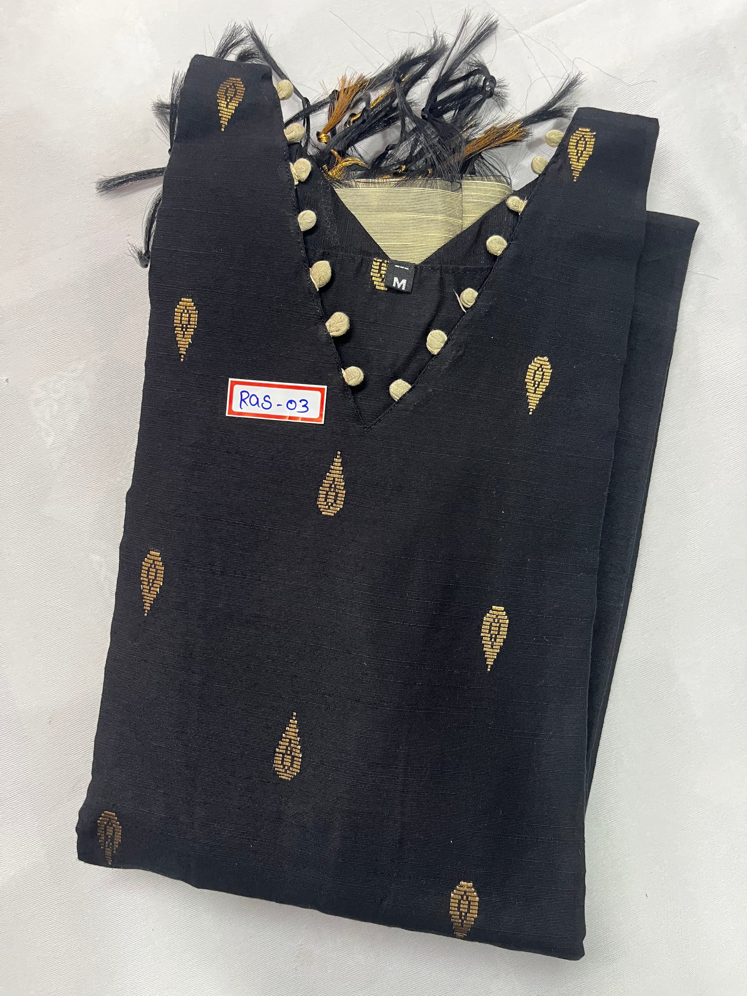 Raw Silk 3pc KurtiSet With Black Colour Full Length Lining | Black Dupatta