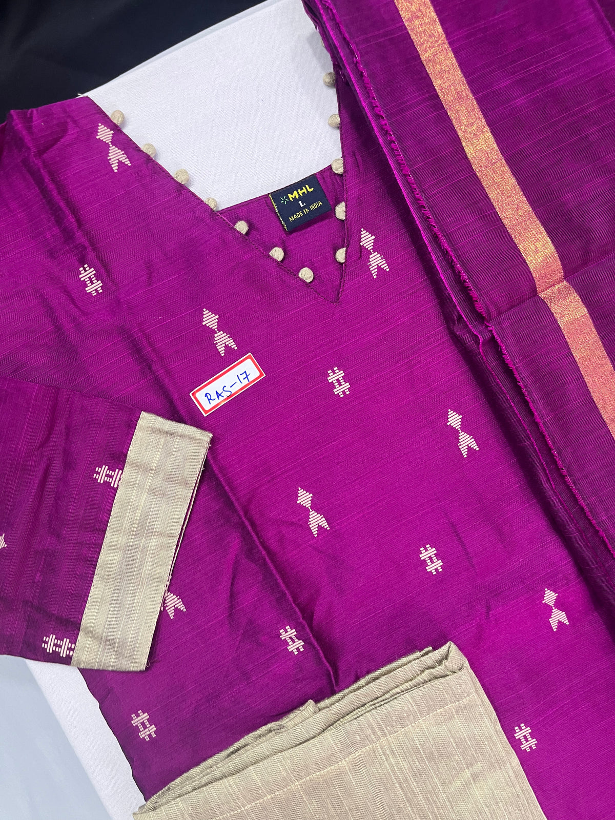 Raw Silk 3pc KurtiSet With Purple  Colour Full Length Lining | Purple Dupatta