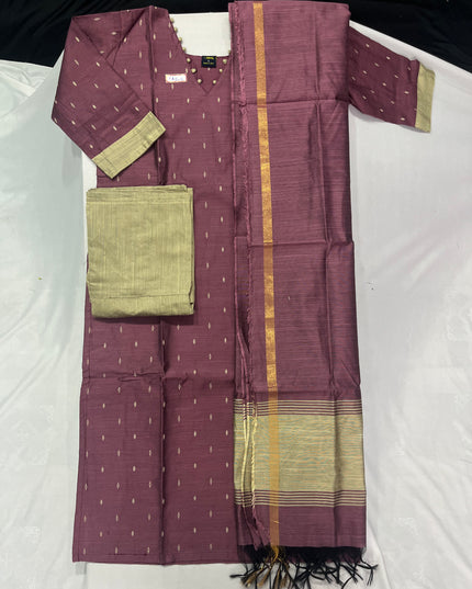 Raw Silk 3pc KurtiSet With Onion Peel Colour Full Length Lining | Onion Peel Dupatta
