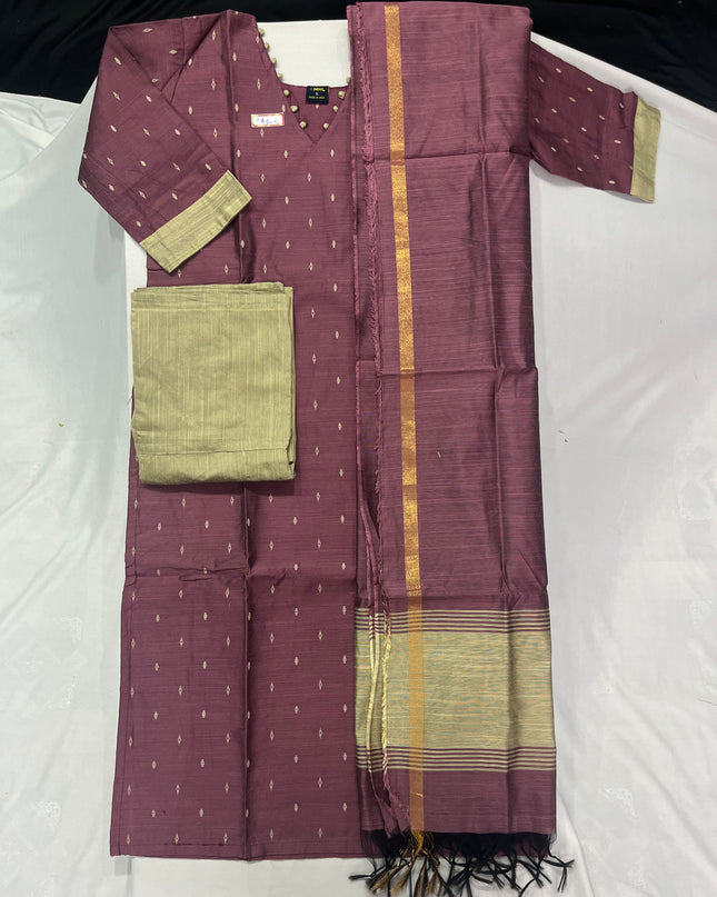 Raw Silk 3pc KurtiSet With Onion Peel Colour Full Length Lining | Onion Peel Dupatta