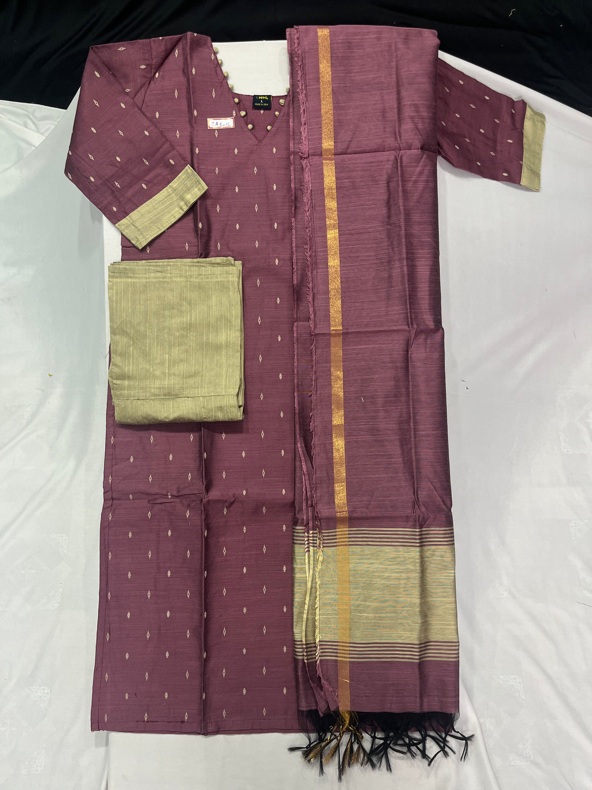 Raw Silk 3pc KurtiSet With Onion Peel Colour Full Length Lining | Onion Peel Dupatta