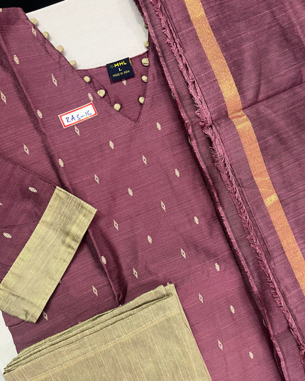 Raw Silk 3pc KurtiSet With Onion Peel Colour Full Length Lining | Onion Peel Dupatta