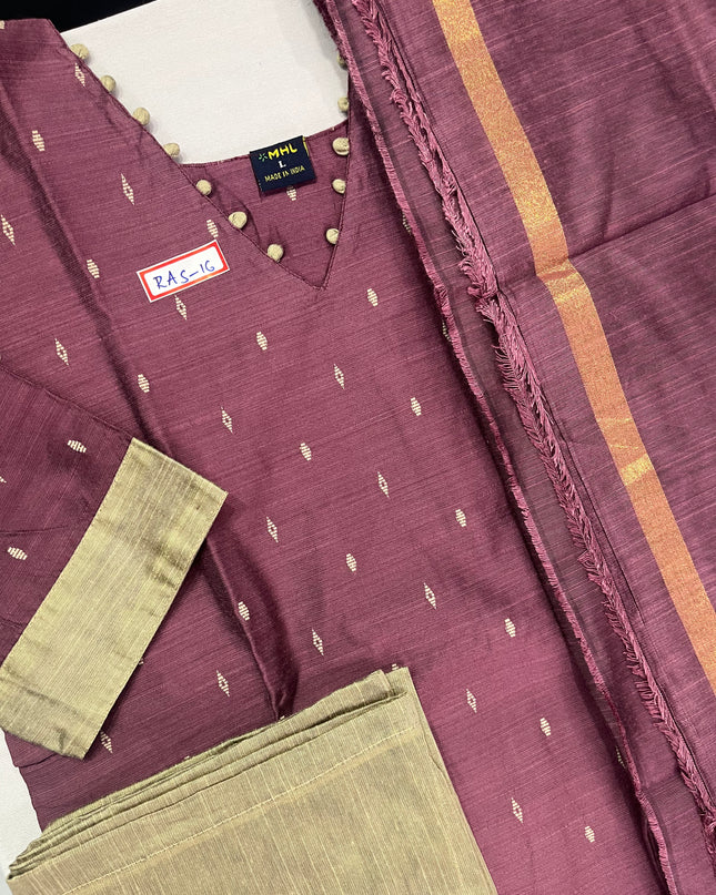 Raw Silk 3pc KurtiSet With Onion Peel Colour Full Length Lining | Onion Peel Dupatta