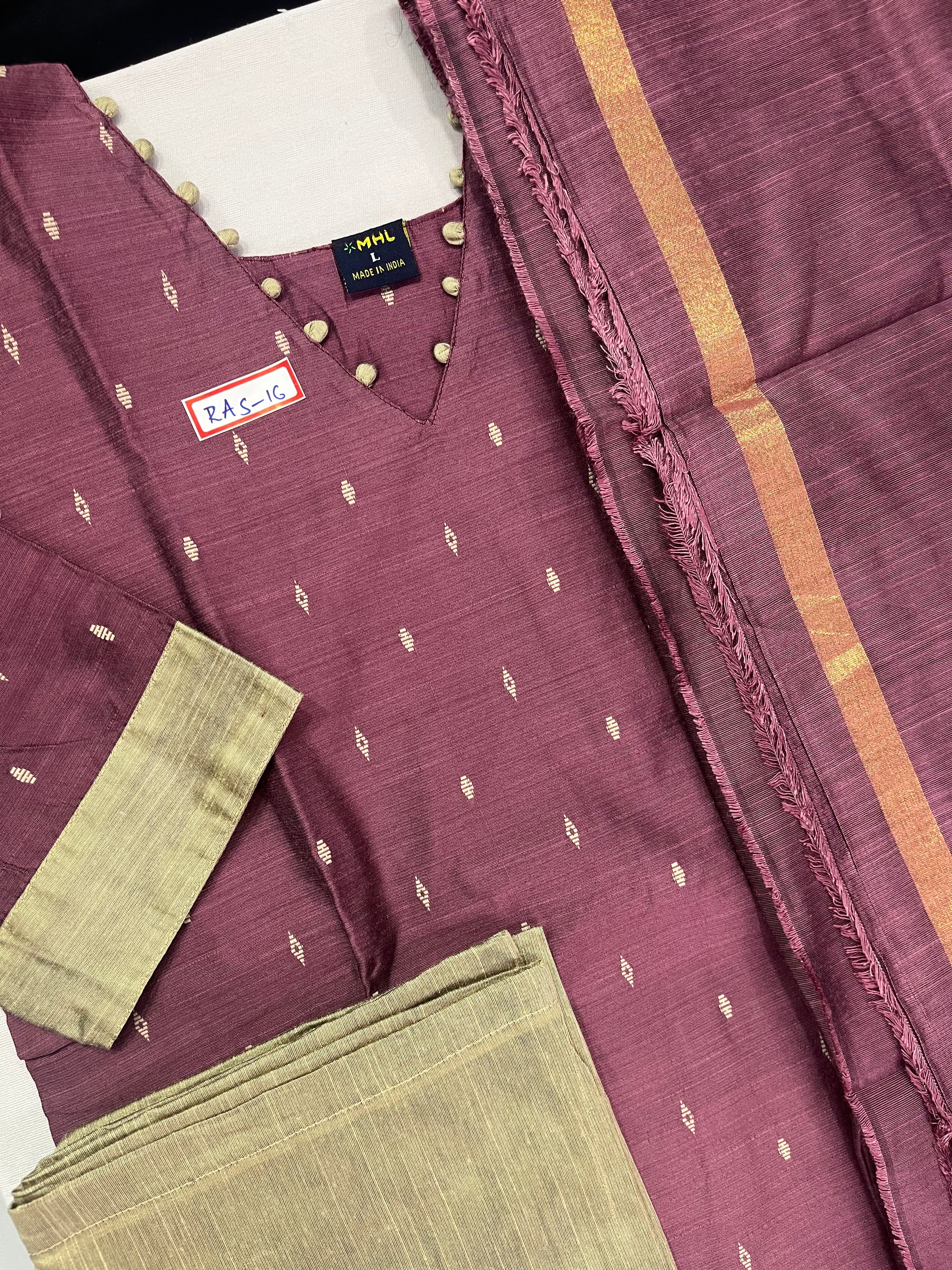 Raw Silk 3pc KurtiSet With Onion Peel Colour Full Length Lining | Onion Peel Dupatta