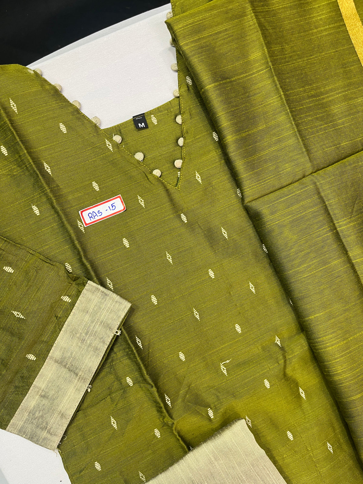 Raw Silk 3pc KurtiSet With Olive Green Colour Full Length Lining | Olive Green Dupatta