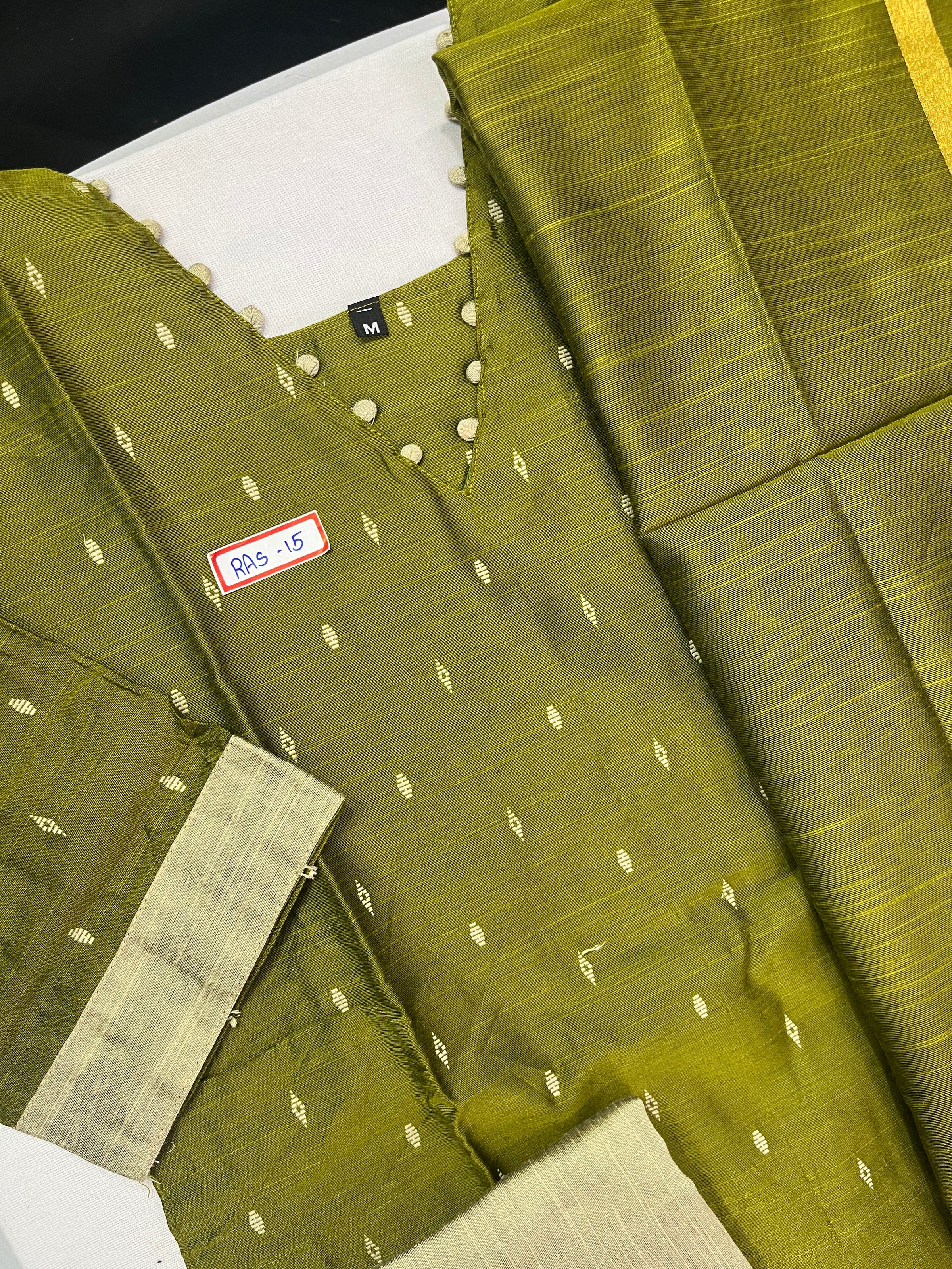 Raw Silk 3pc KurtiSet With Olive Green Colour Full Length Lining | Olive Green Dupatta