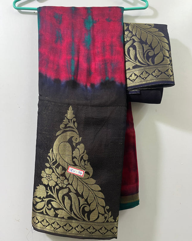 Shibori Printed Jute saree with Gray &  One Side border