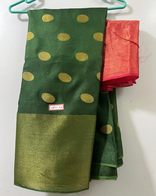 Jute Saree with Dollar Butis Green Colour