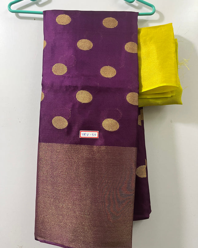 Jute Saree with Dollar Butis violet Colour