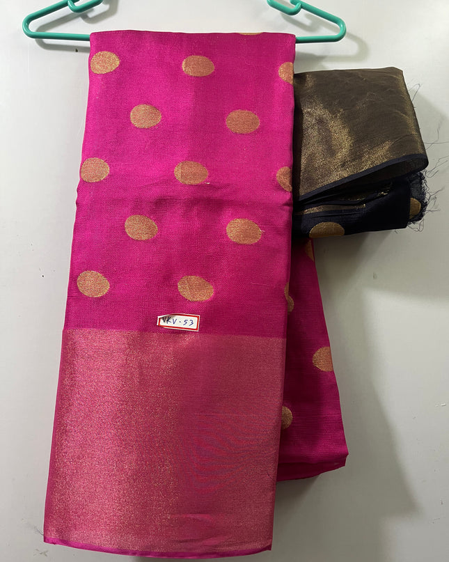 Jute Saree with Dollar Butis Pink Colour