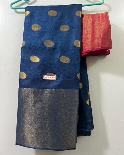 Jute Saree with Dollar Butis Blue Colour
